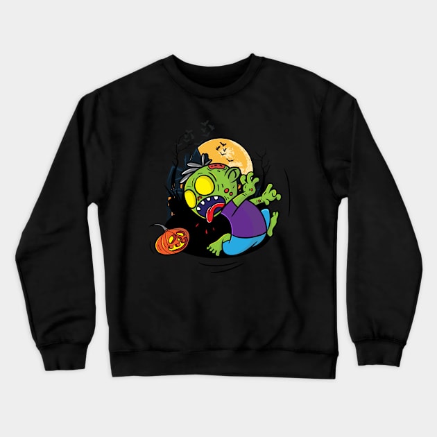 Funny Halloween Zombie Cartoon Crewneck Sweatshirt by Foxxy Merch